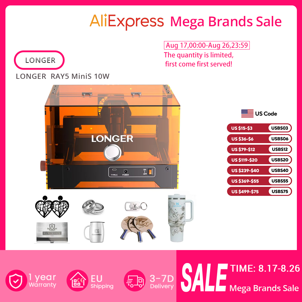 Leatherwork Classes - LONGER RAY5 MiniS 10W, Precisione 0,1mm,